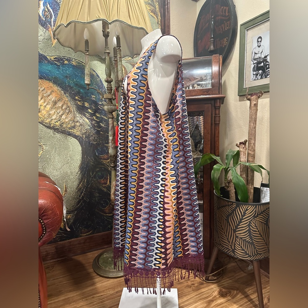 Euc Vibrant Zigzag Patterned Long Slevless Kimono - image 3